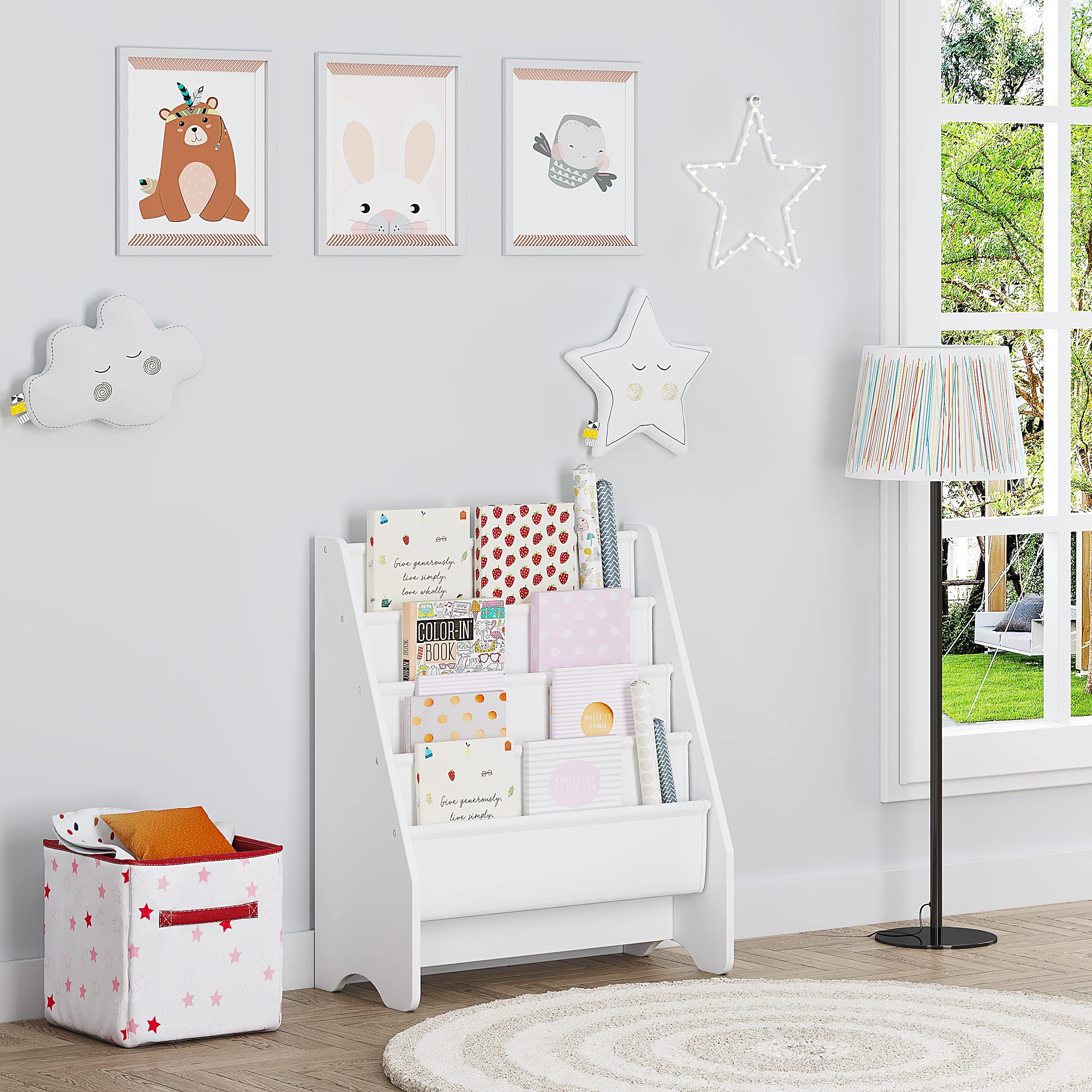 UTEX 4-tier sling white emphasizes organized shelves and kid-friendly height.