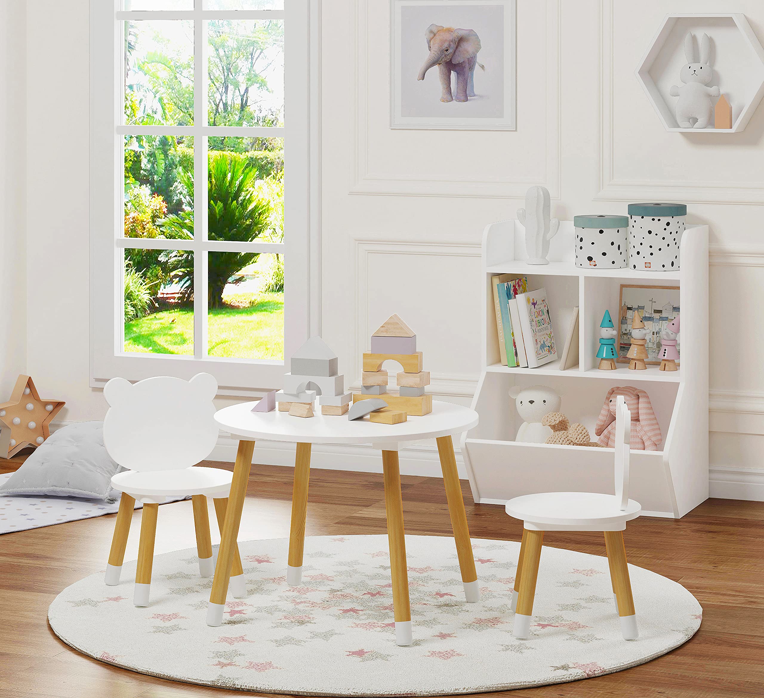 UTEX wood chair set shown from side, durable and stable.