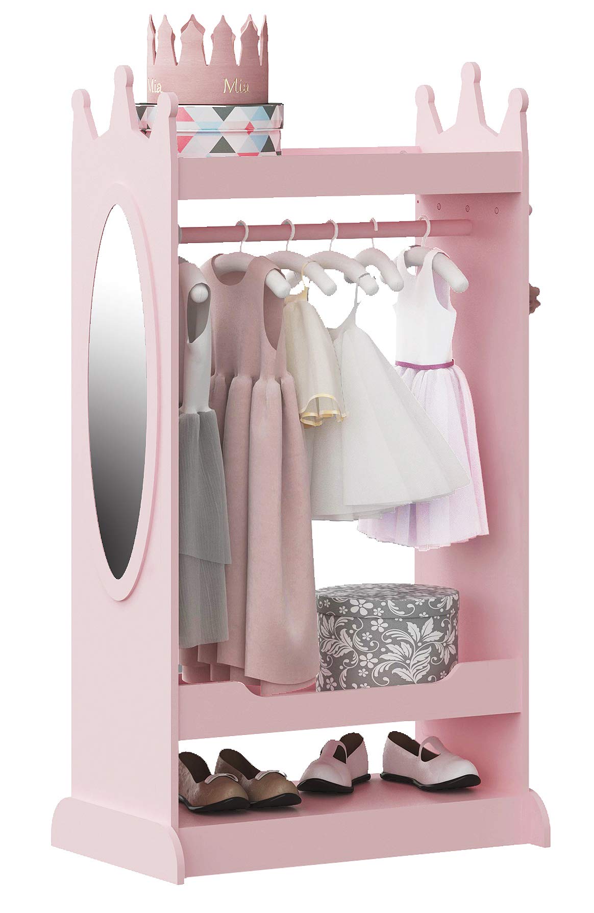 UTEX Kids Dress Up Storage with Mirror in pink showing side mirror for outfit checks
