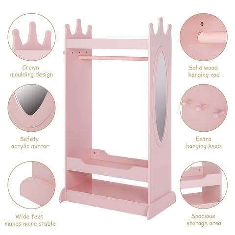 Three hooks on UTEX pink dress up wardrobe for organized storage