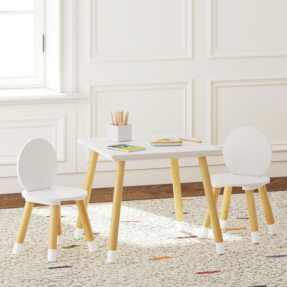 UTEX Kids Table with 2 Chairs side view shows durable child-sized chairs