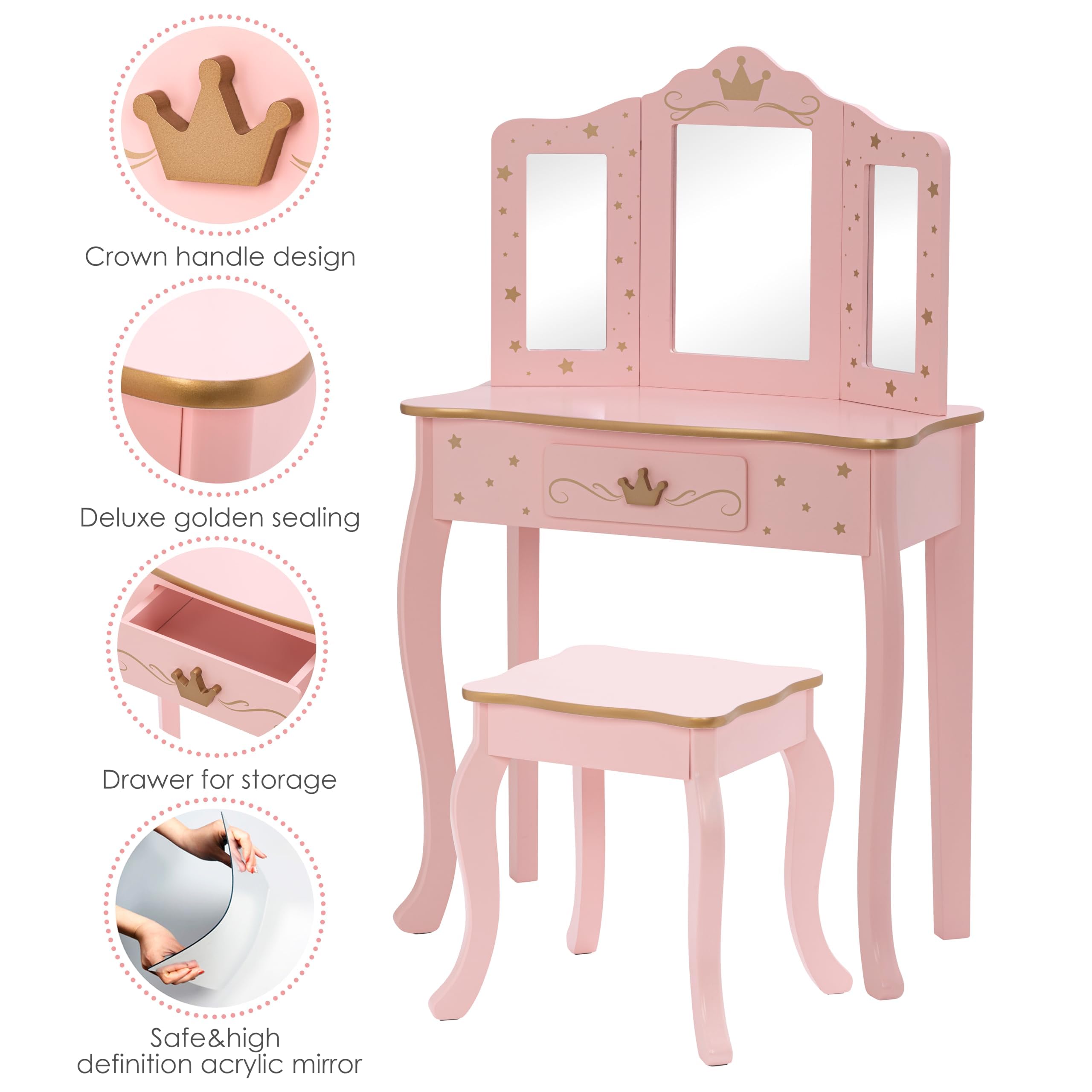 UTEX vanity drawer provides organized space for accessories and hair bands.