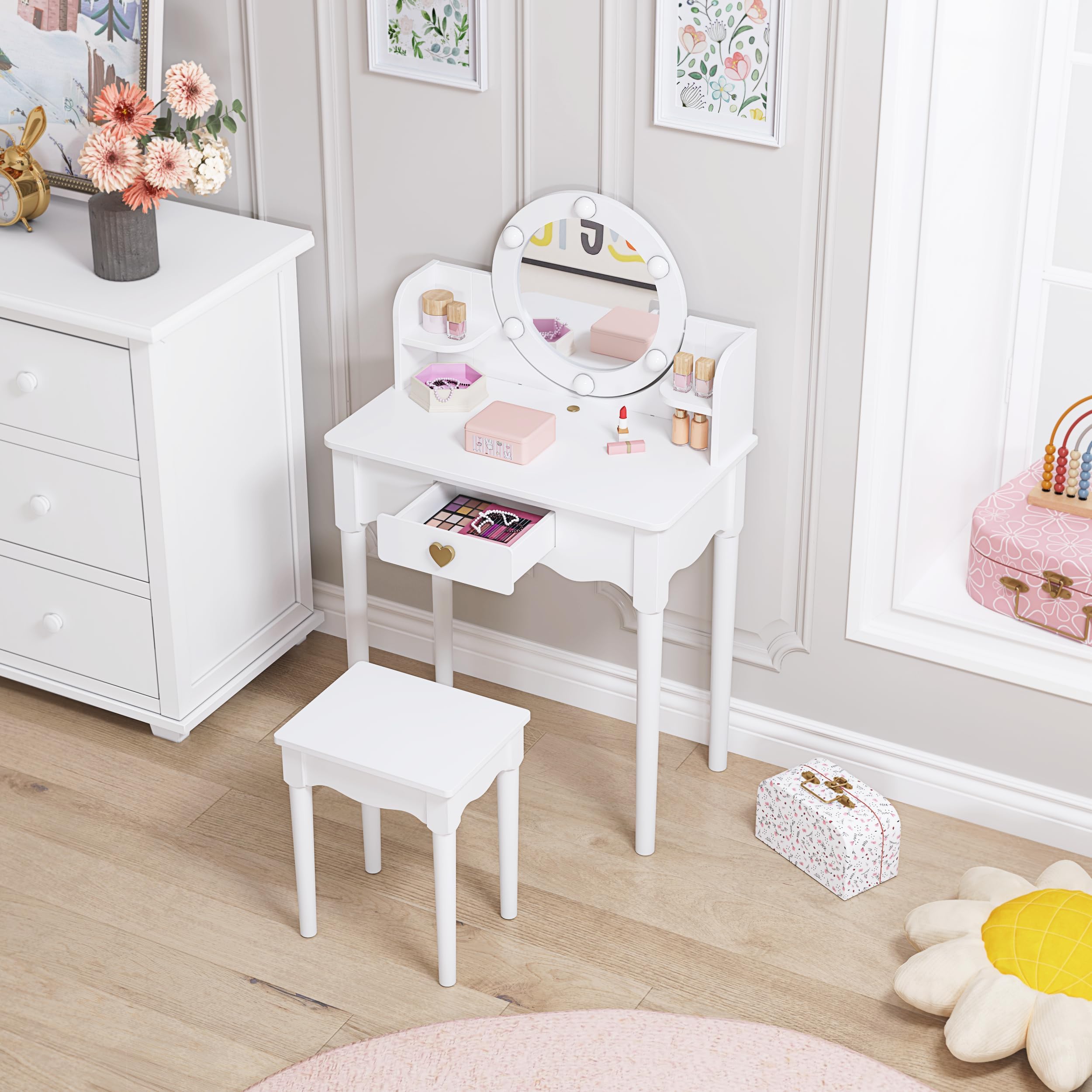 UTEX Kids Vanity white dressing table fits small spaces beautifully.