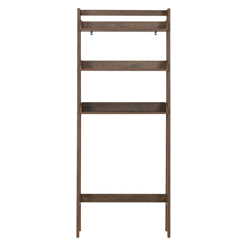 UTEX over-the-toilet shelf in a bathroom corner saving counter space.