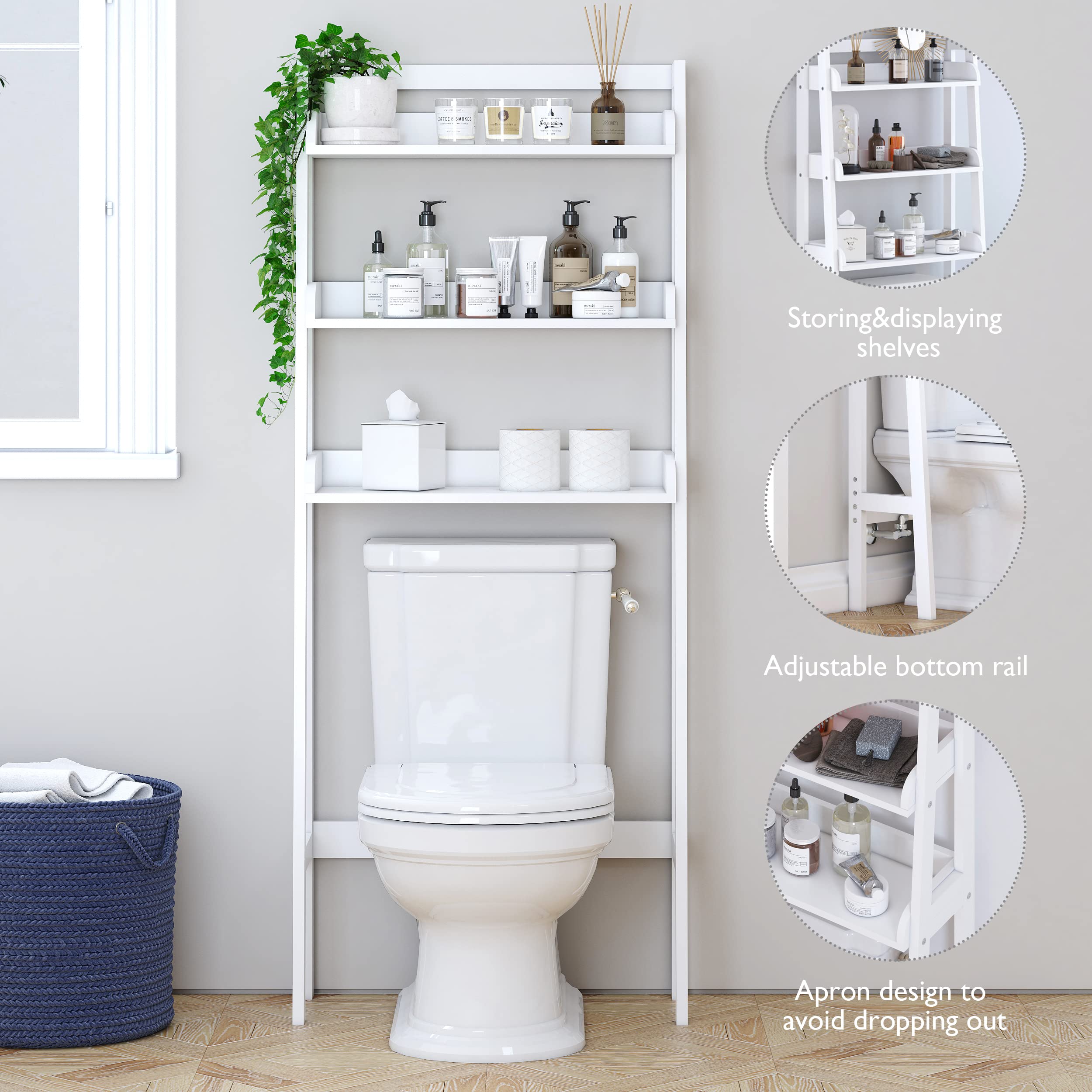 UTEX Over The Toilet Shelf 3-tier structure emphasizes ample vertical storage.
