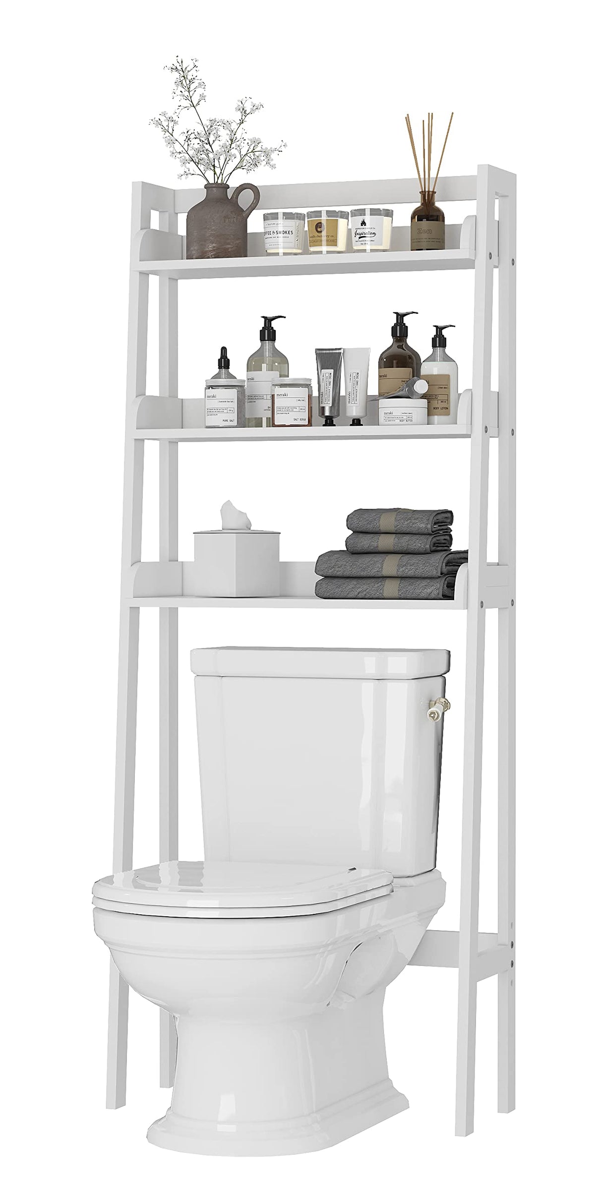 UTEX Over The Toilet Shelf front view shows space-saving storage above the toilet.