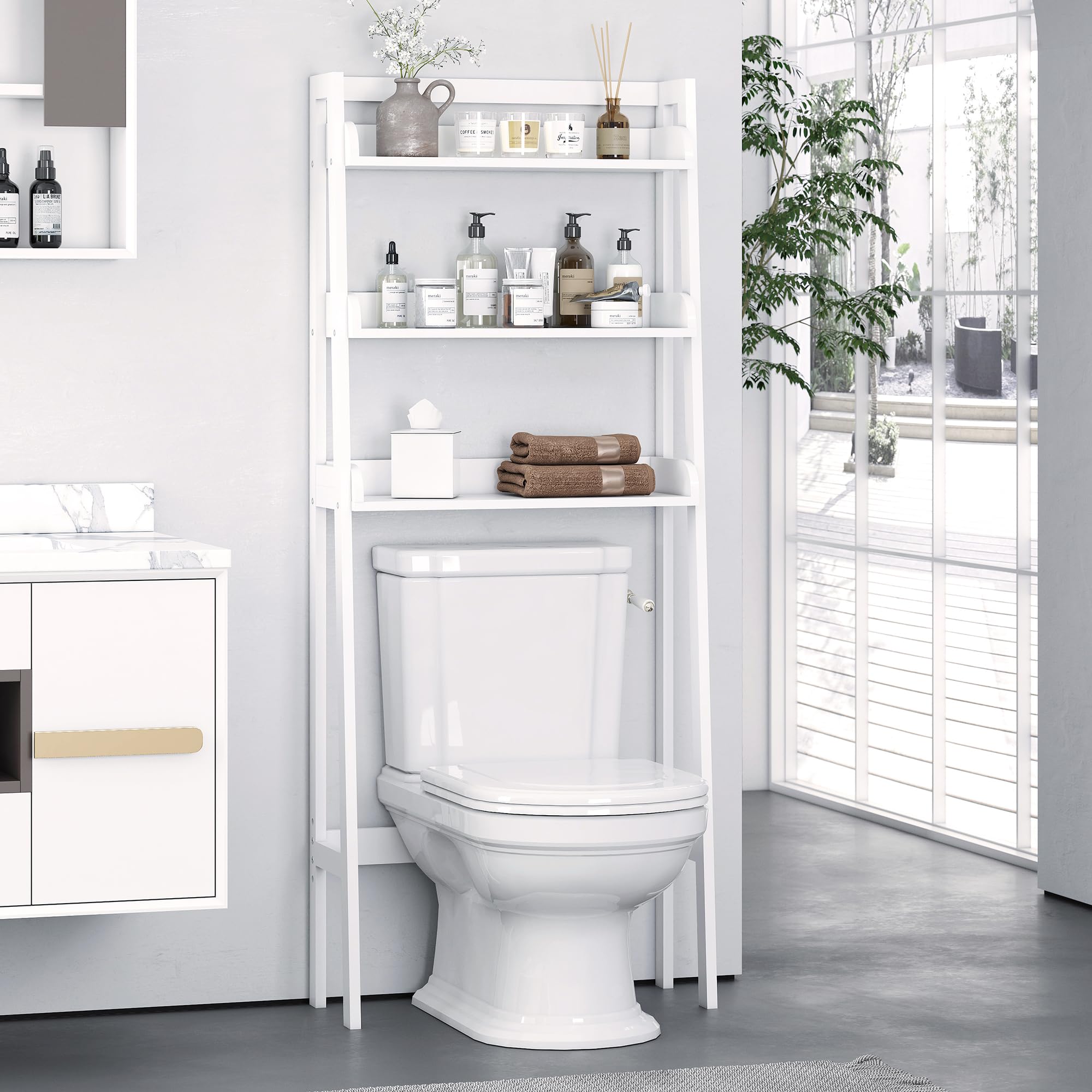 UTEX Over The Toilet Shelf white side view demonstrates accessible storage at eye level.