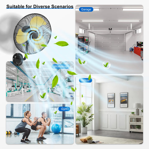 Uthfy 20-inch wall mount fan in a workshop providing broad coverage
