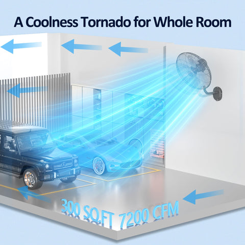 Uthfy wall-mount fan angled arm demonstrates targeted airflow for workshops