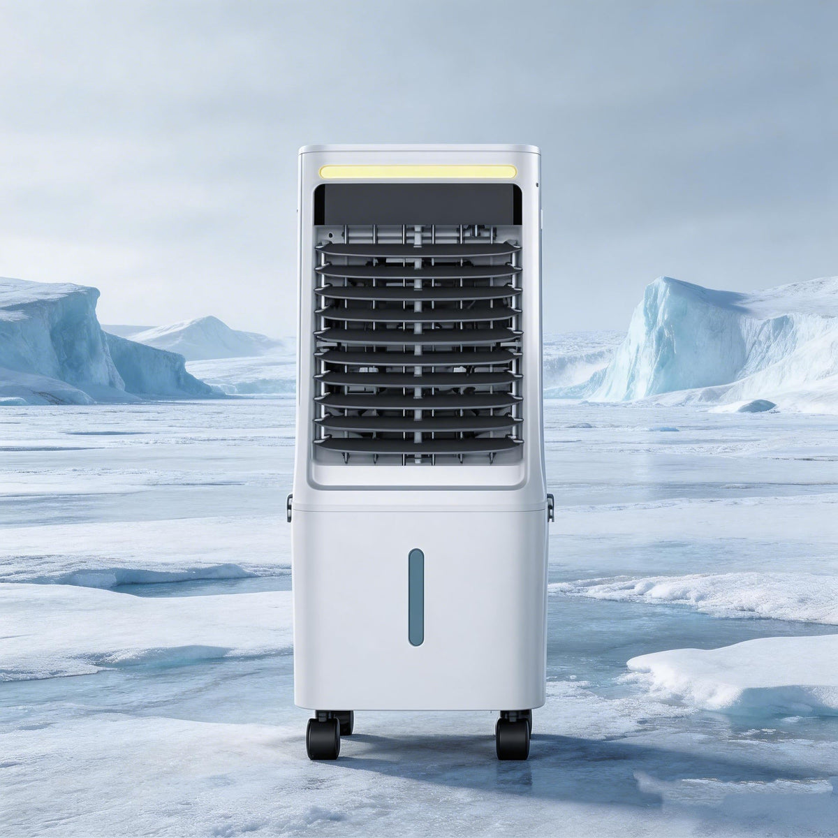 Uthfy swamp cooler front view with dual water tanks for efficient cooling