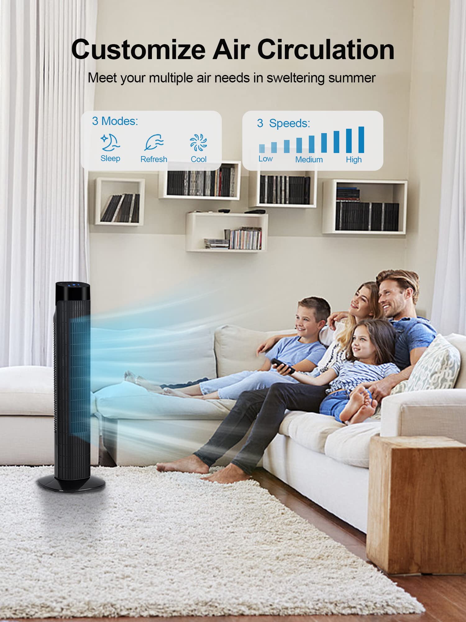Uthfy bladeless tower fan design provides safe, quiet cooling for bedrooms and offices.