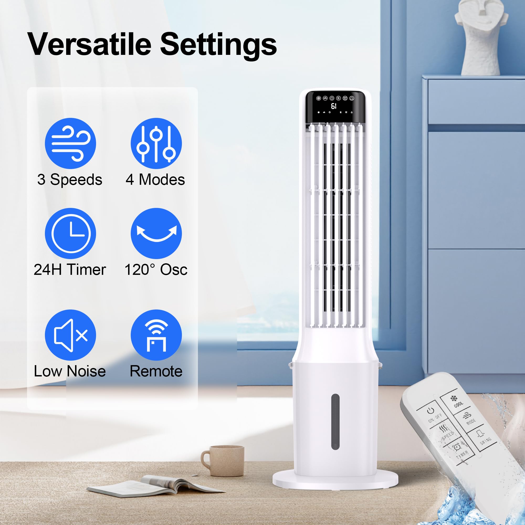 Uthfy evaporative cooler in bedroom use showing oscillation