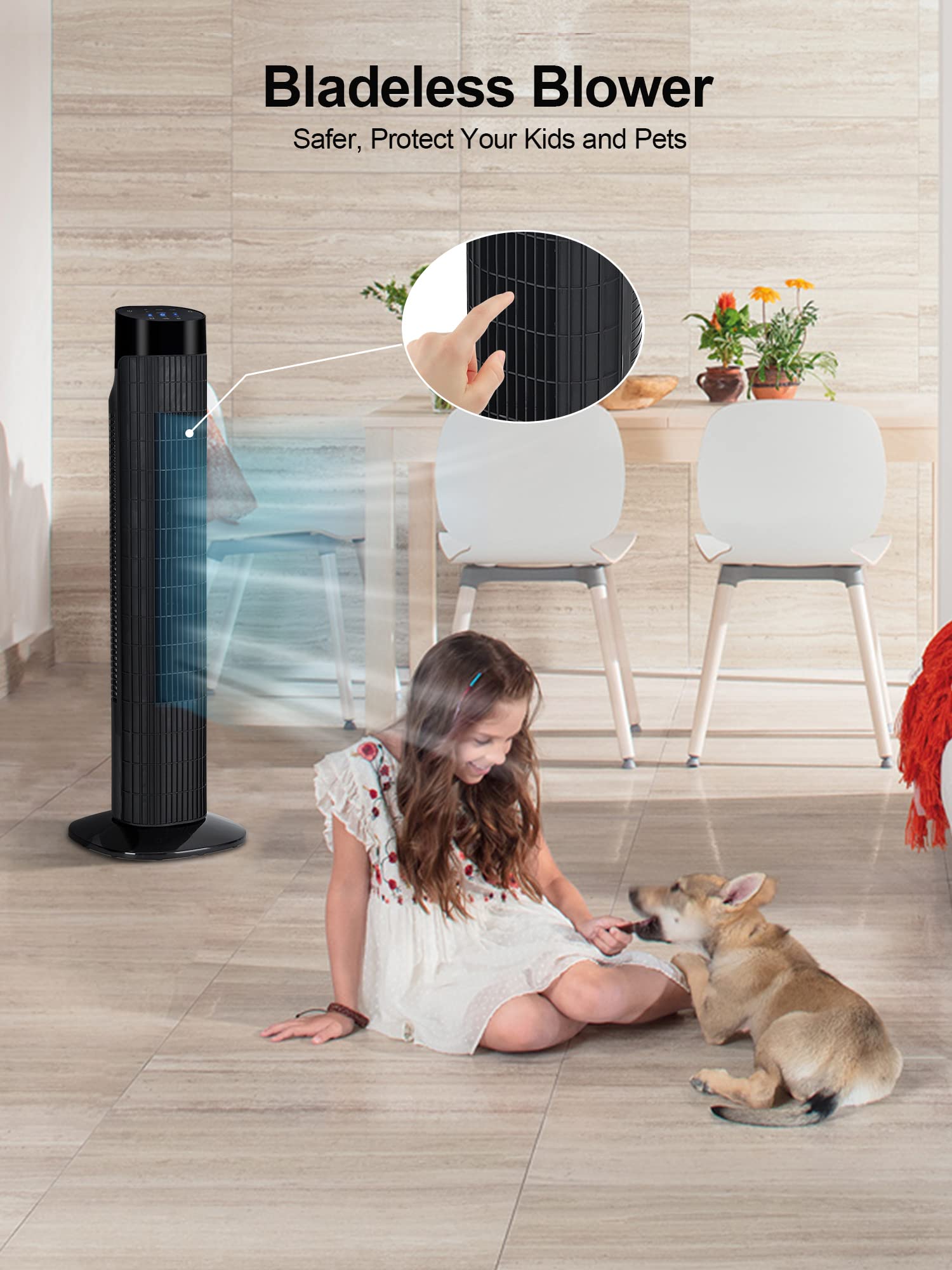 Uthfy portable bladeless fan with hidden handle stores the remote.