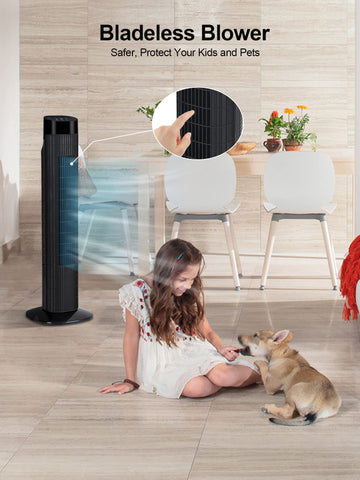Uthfy portable bladeless fan with hidden handle stores the remote.