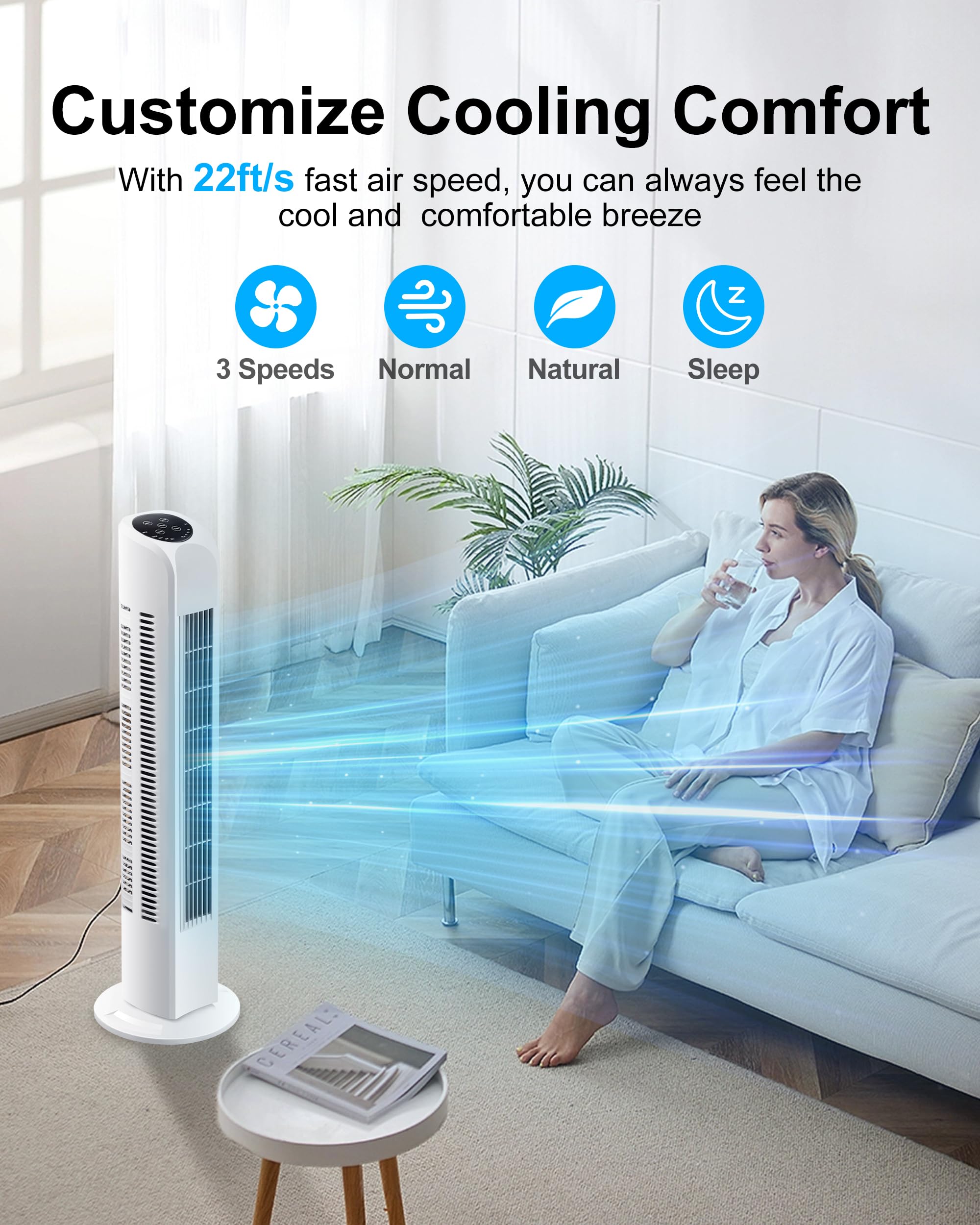 Uthfy remote control tower fan oscillating to cool living spaces efficiently