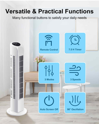 Uthfy ETL-certified tower fan with safety features for family use