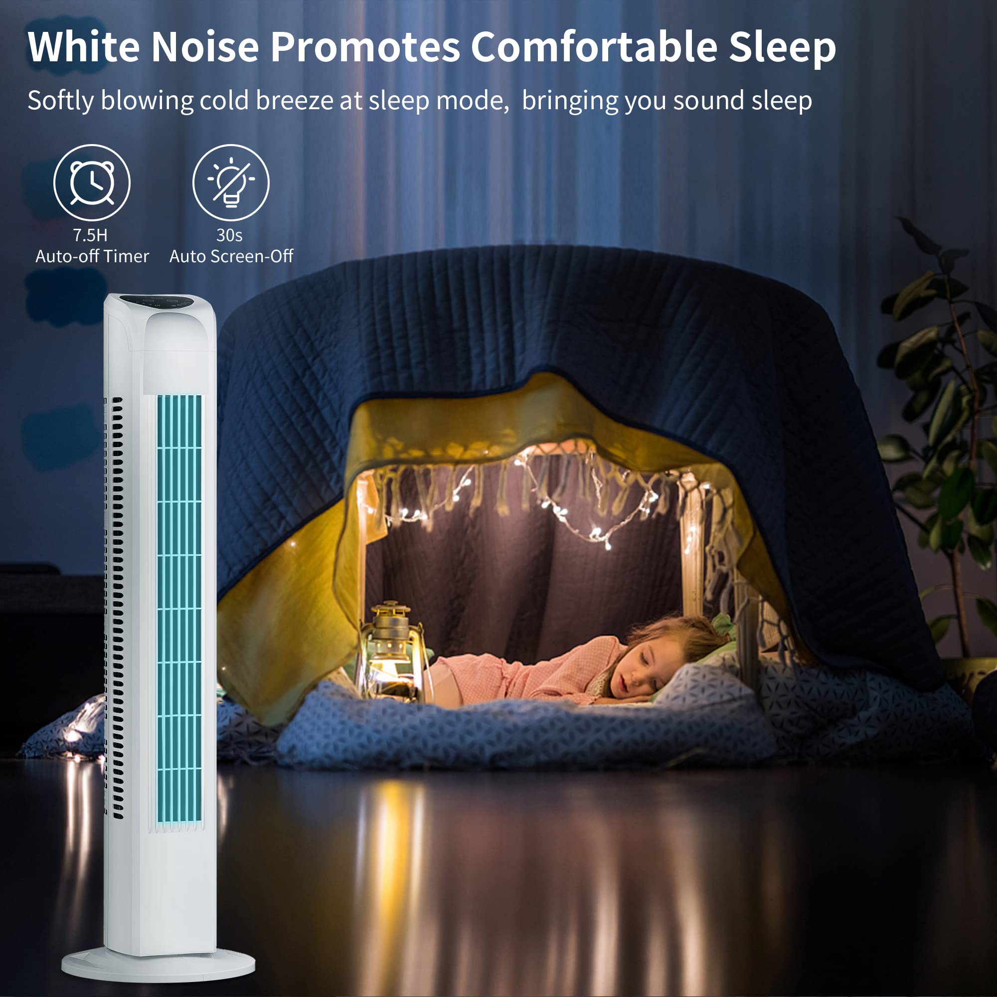 Uthfy Tower Fan 120 degree oscillation circulates air to corners of the room.