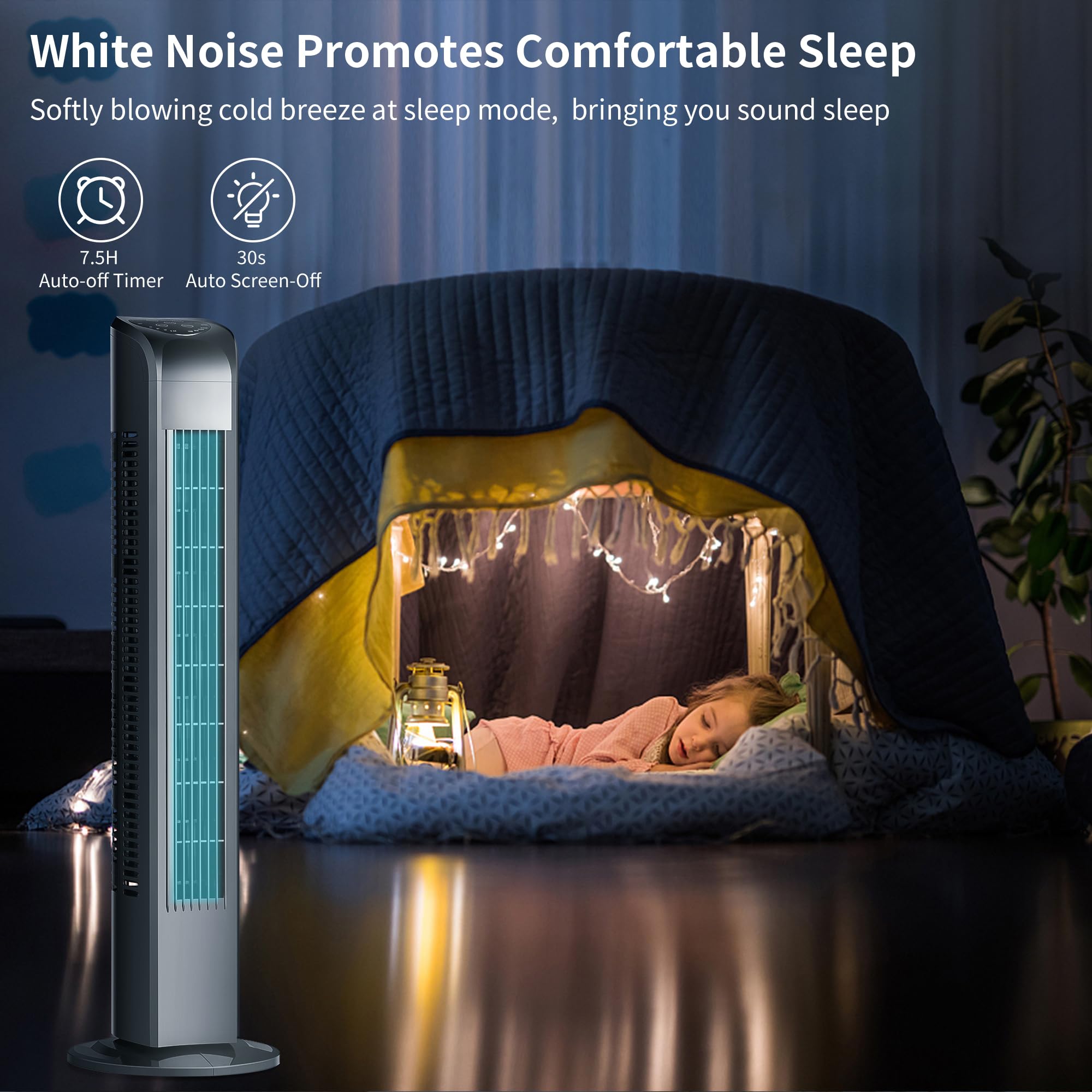Uthfy Tower Fan 120-degree oscillation for even cooling across room.