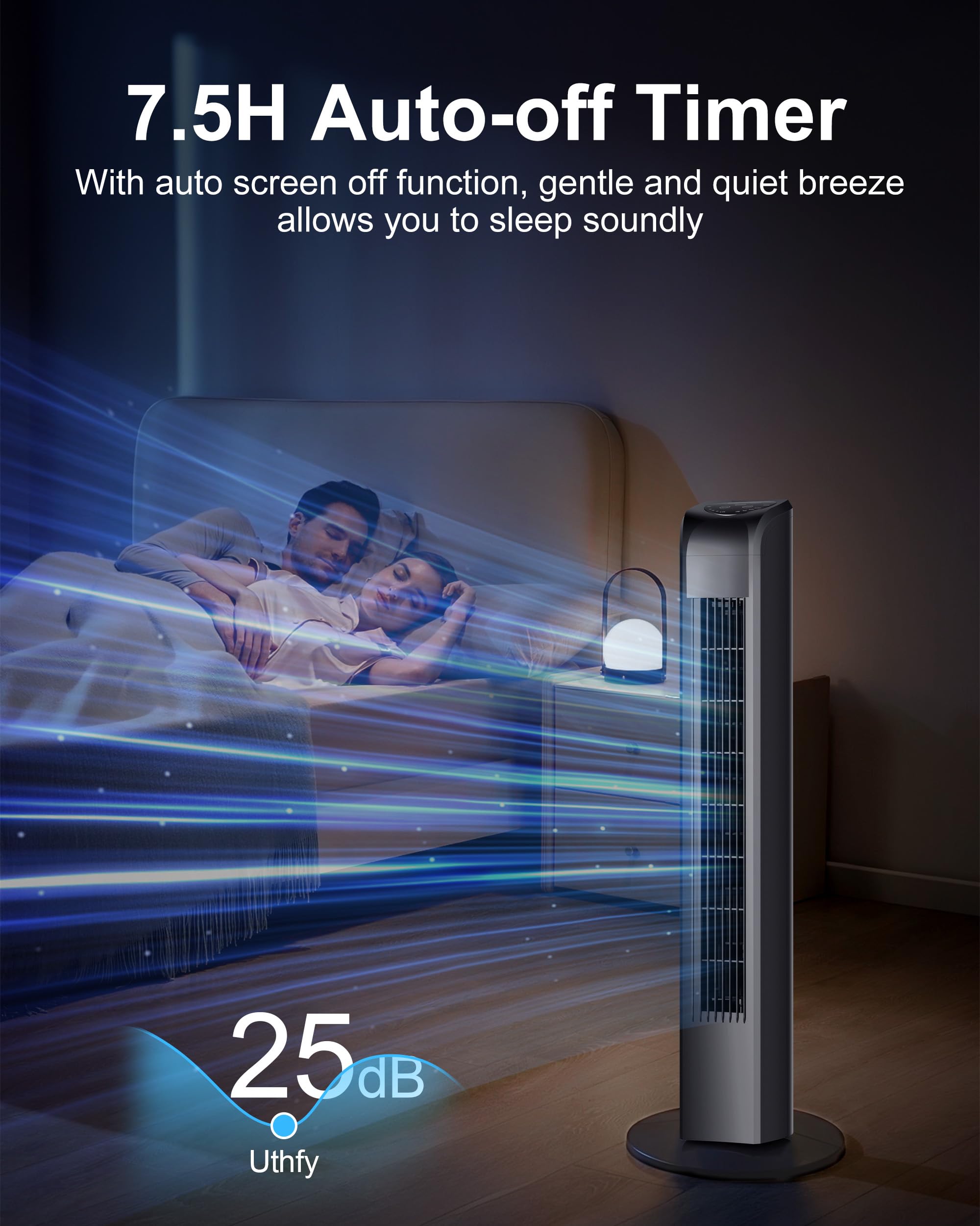 Uthfy wide oscillation spreads cool air quickly across a room.
