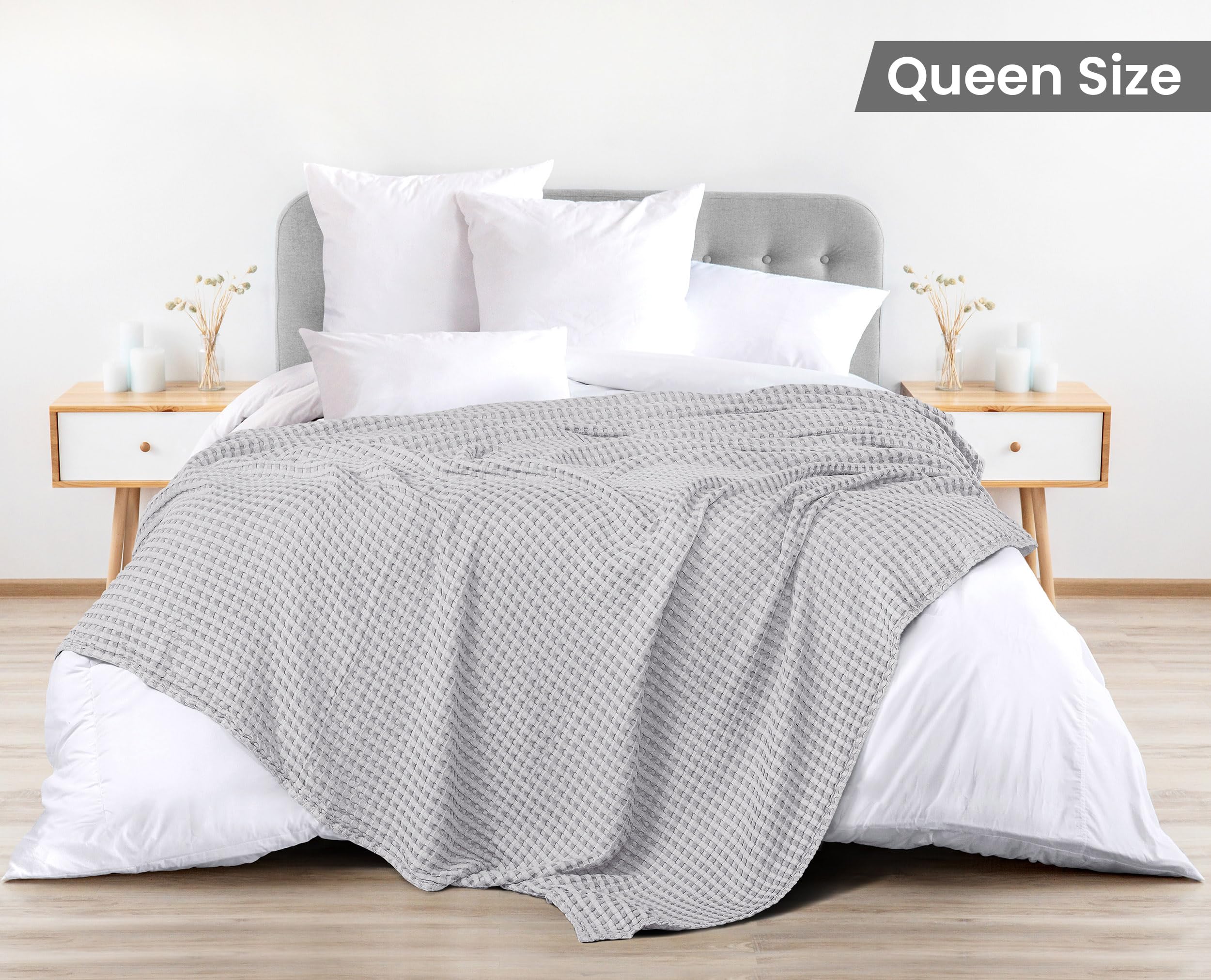 Utopia Bedding 100% cotton waffle blanket on bed highlighting breathability.