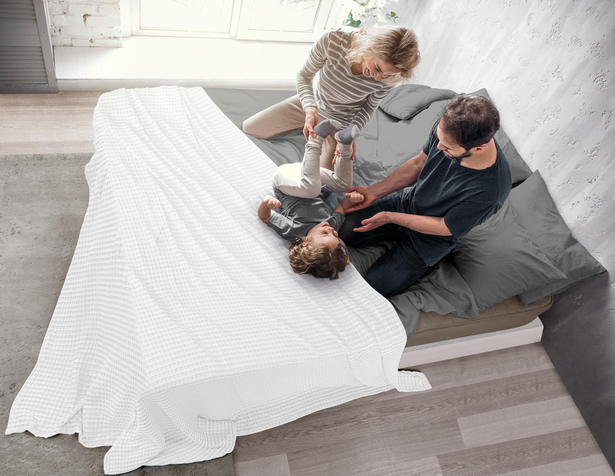 Utopia Bedding 100% cotton waffle blanket texture emphasizes lightweight comfort.