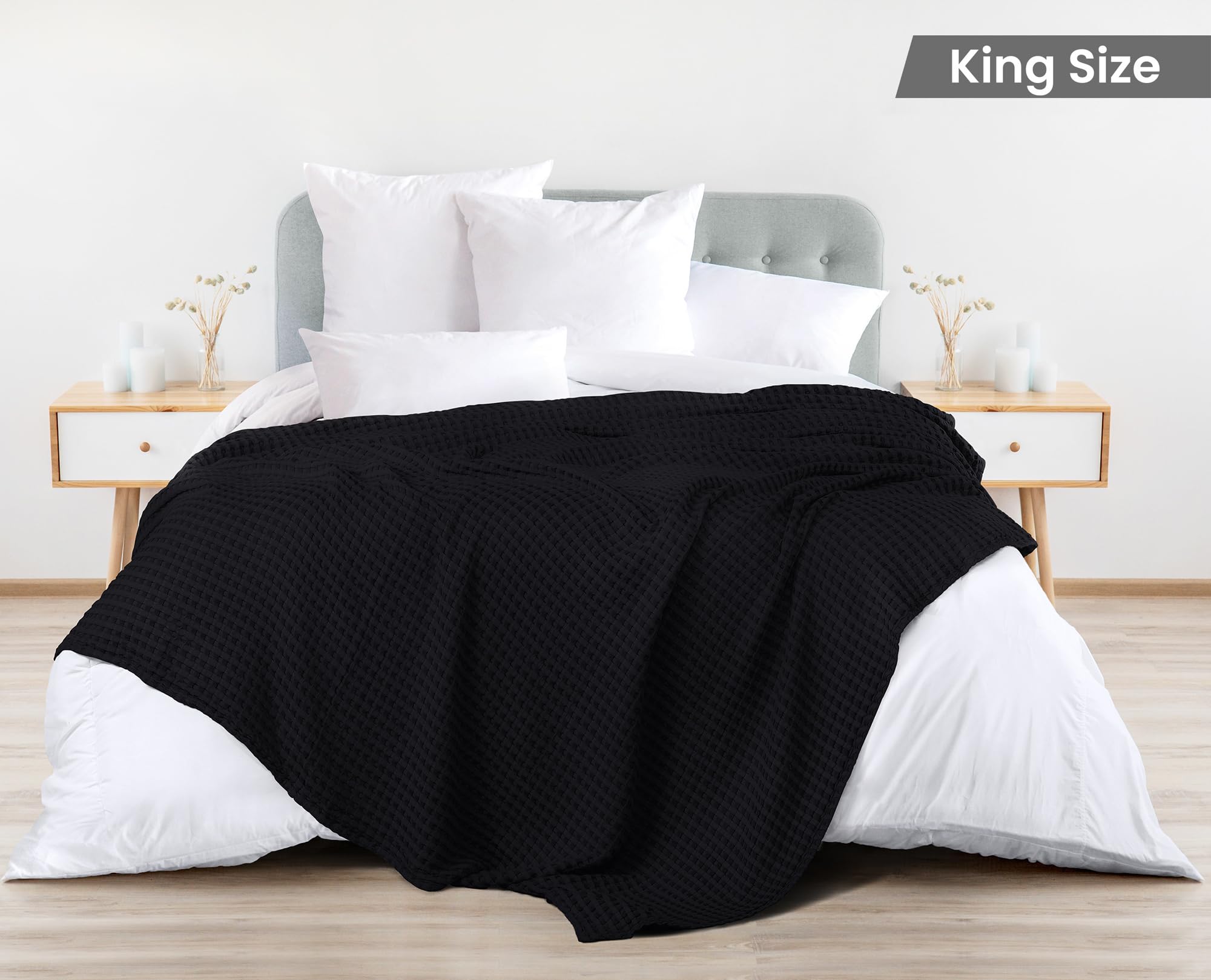 Utopia Bedding 100% cotton waffle close up texture highlights breathable comfort.