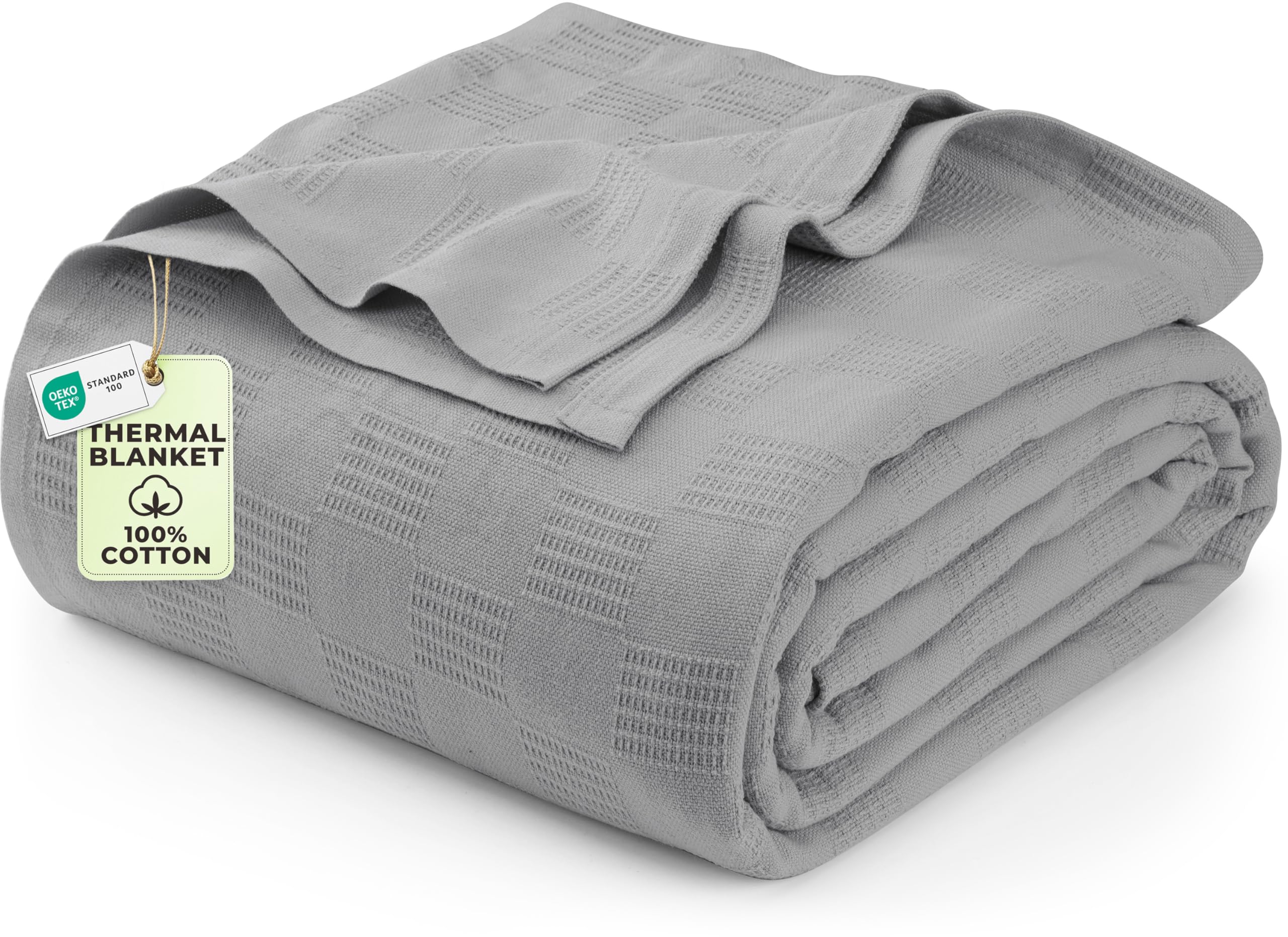 Utopia Bedding 100 percent cotton thermal blanket in cool grey for all-season comfort.