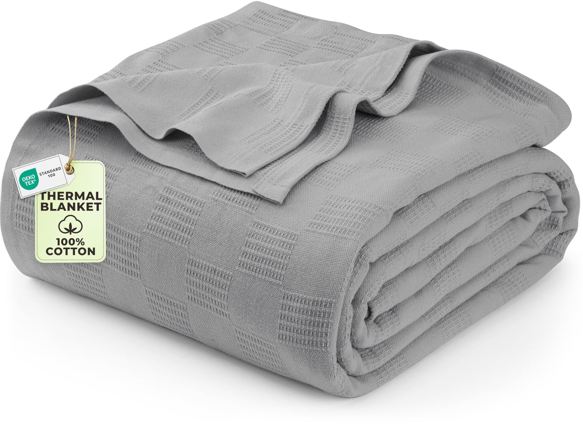 Utopia Bedding 100 percent cotton thermal blanket in cool grey for all-season comfort.