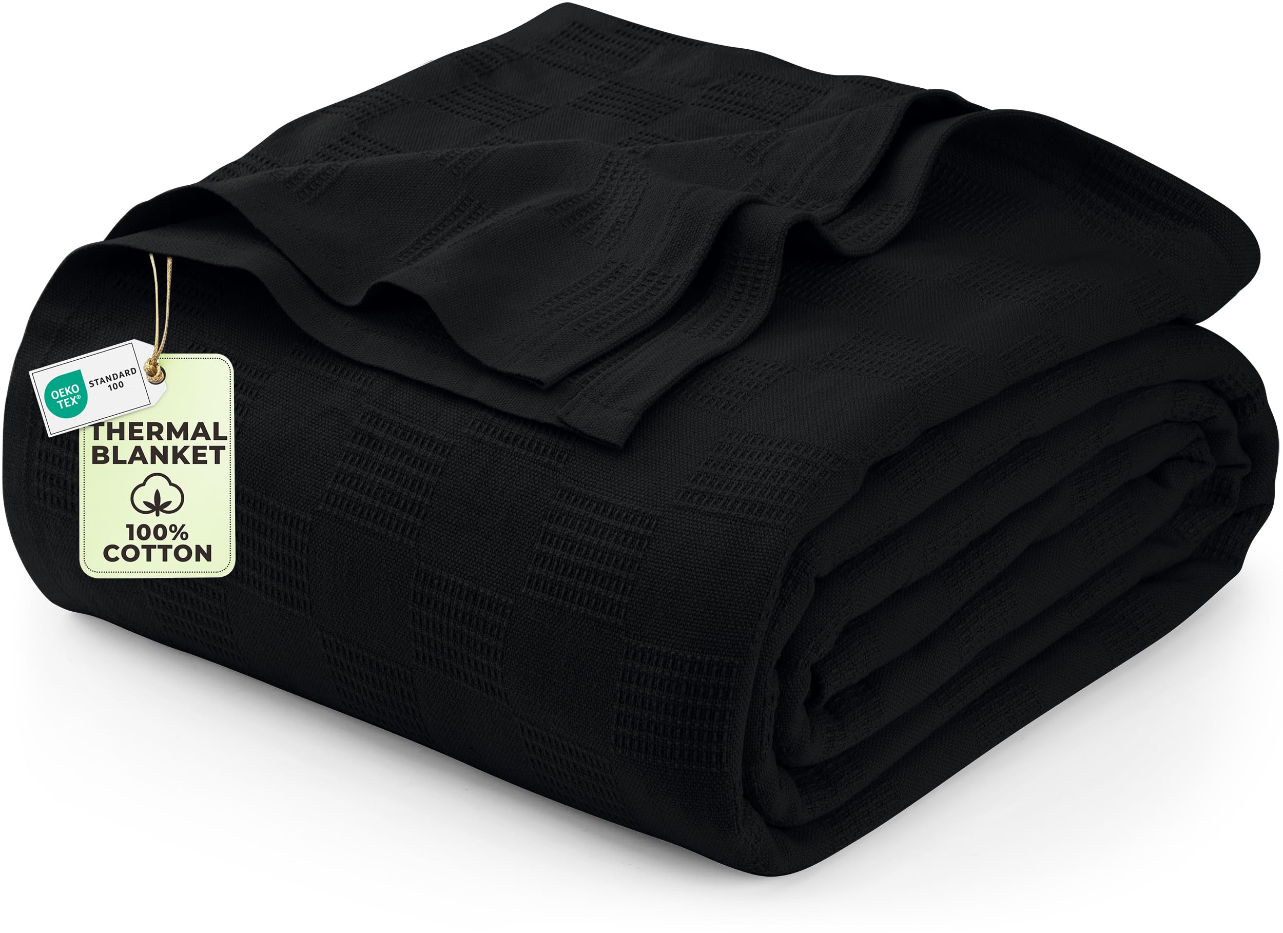 Utopia Bedding 100% cotton thermal blanket black folded for compact warmth