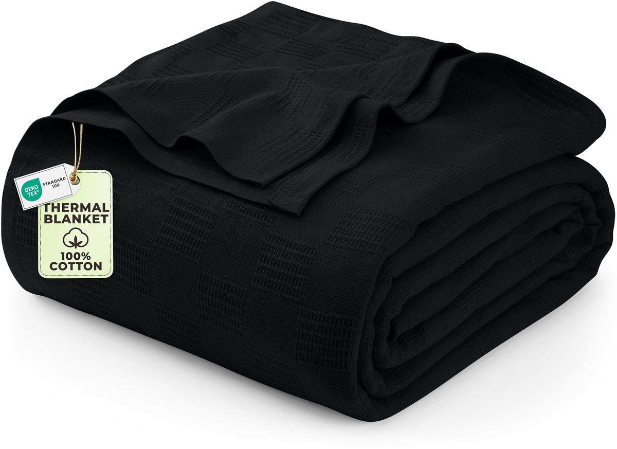 Utopia Bedding 100% cotton thermal blanket black folded for compact warmth
