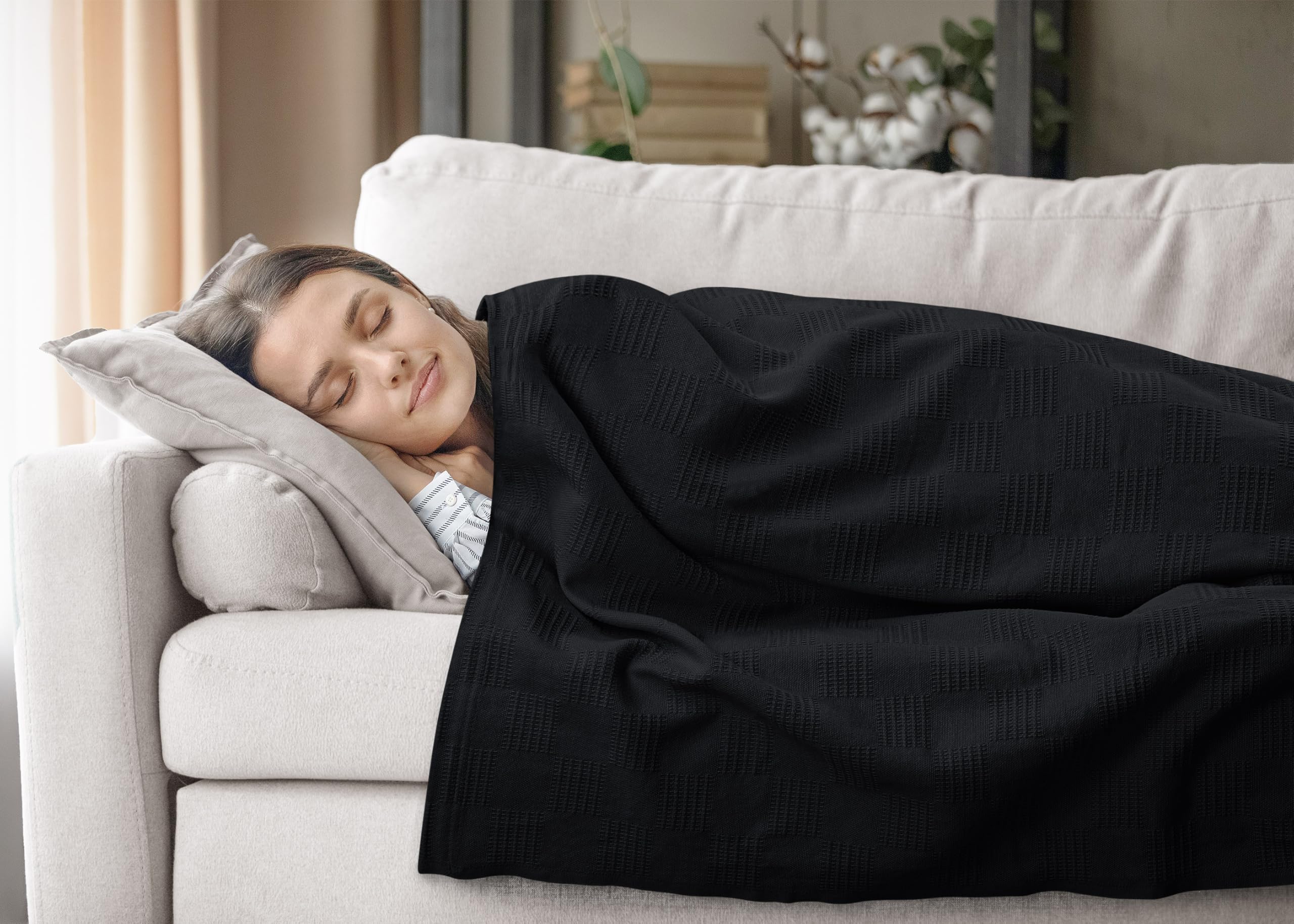 Utopia Bedding black blanket laid flat lightweight warmth breathable cotton