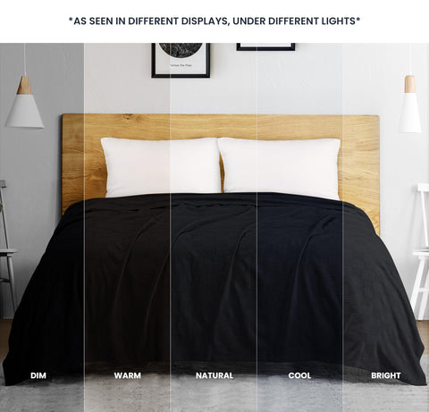 Utopia Bedding black 100% cotton thermal blanket on duvet setup easy-care washability