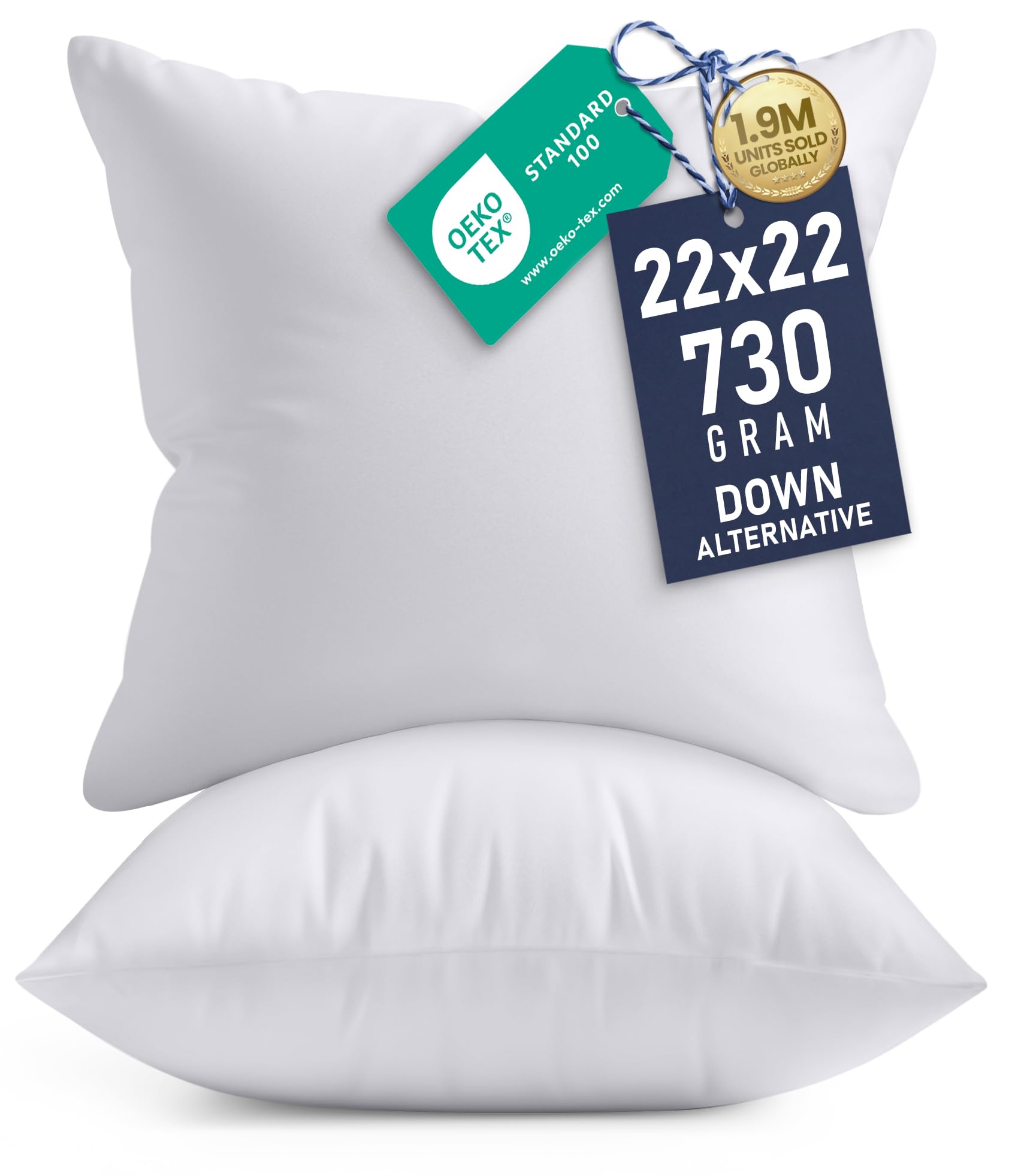 Utopia Bedding 22x22 pillow inserts set of 2 in white for fuller cushions.