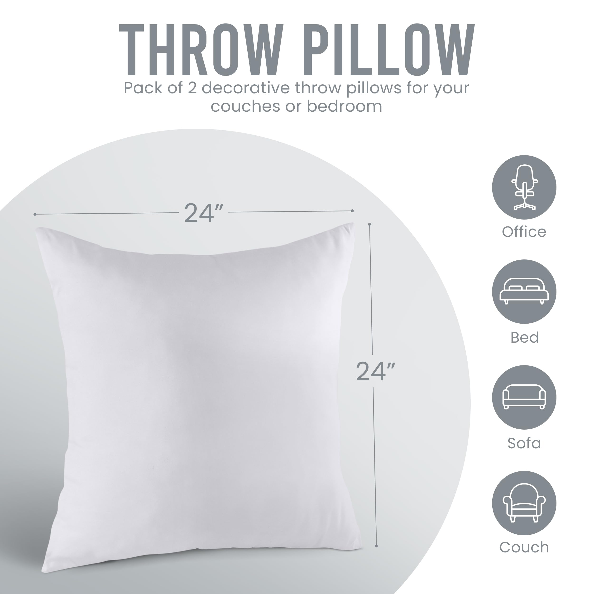 Utopia Bedding 24x24 pillow insert on a sofa for decorative styling