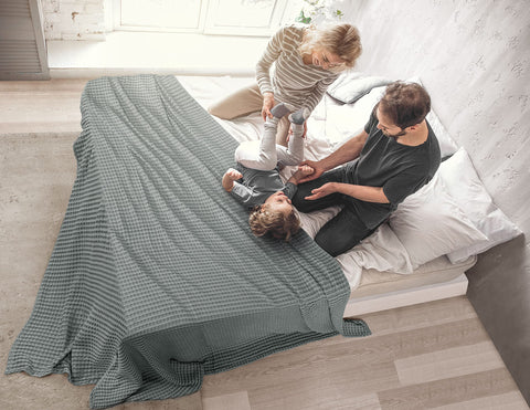 Utopia Bedding bed and couch styling with a cozy throw.