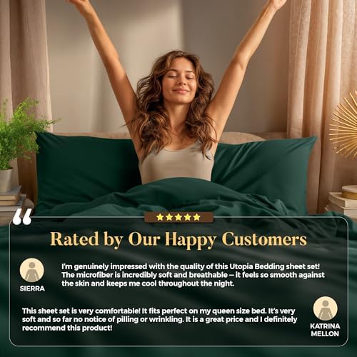 Utopia Bedding bedroom scene with emerald-green sheets, inviting sleep sanctuary.