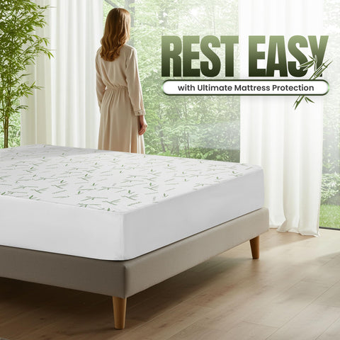 Utopia Bedding mattress protector in use adds bedroom protection.