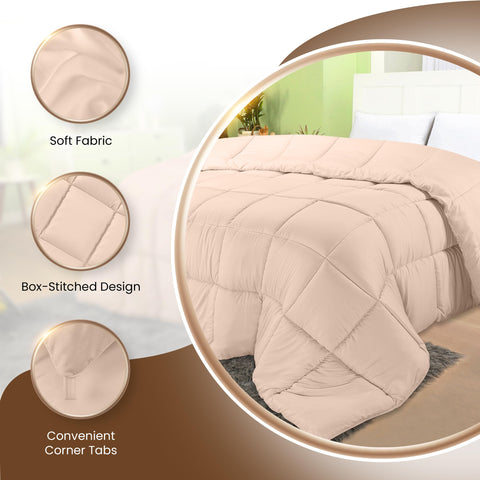 Utopia Bedding Queen Comforter – All-Season Duvet Insert with Box Stitching (Beige)
