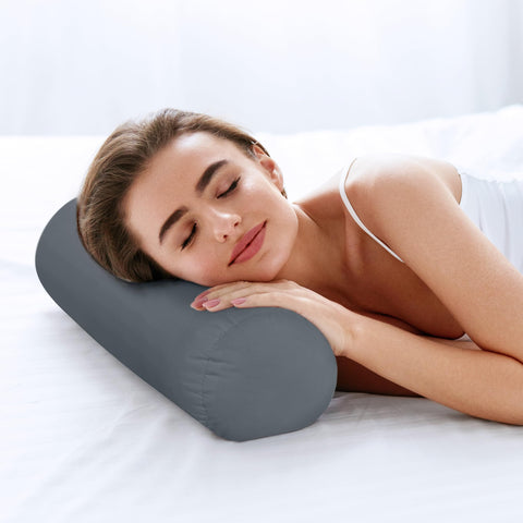 Utopia Bedding grey bolster pillow insert on couch offers versatile back or arm support.