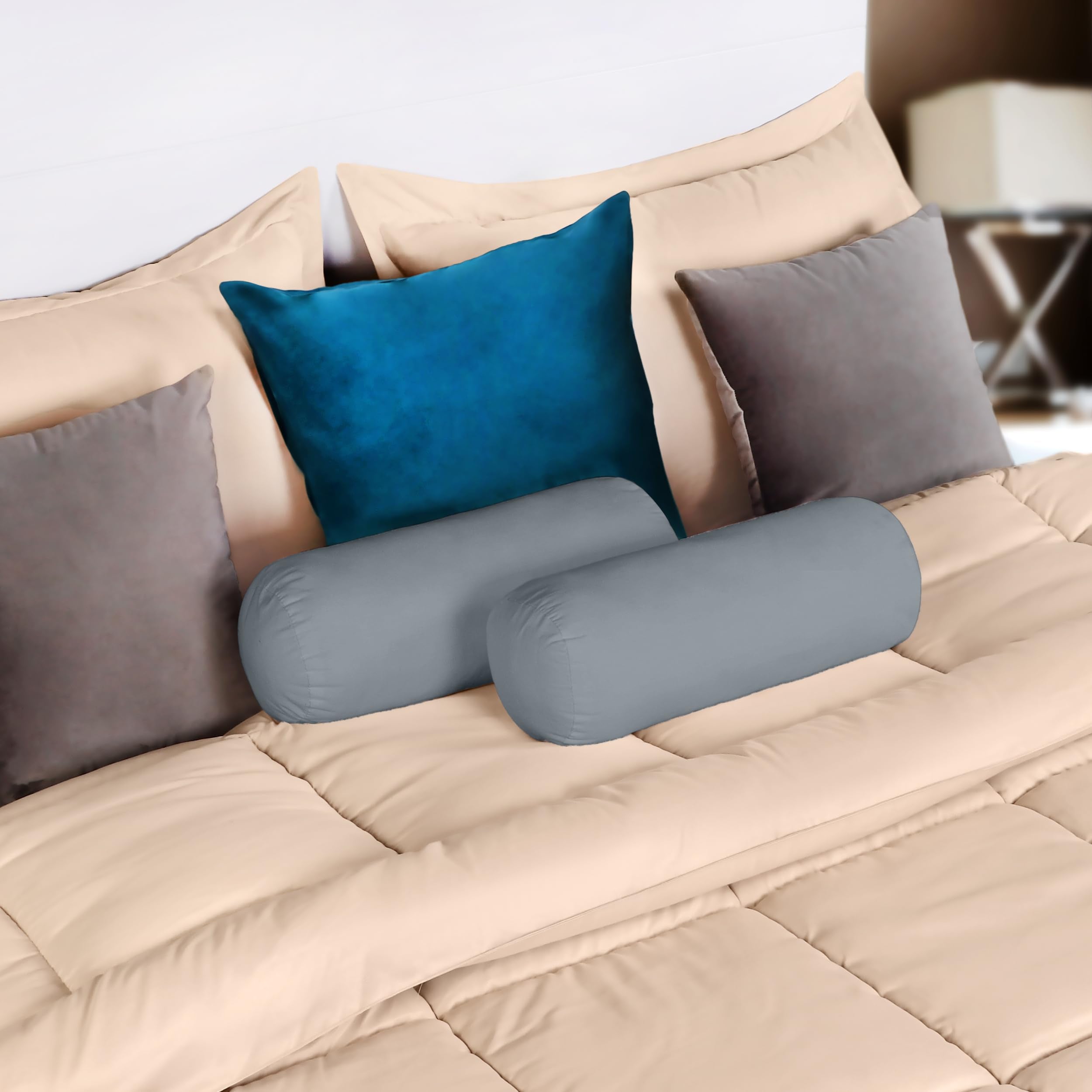 6x16 inch grey bolster insert shows durable microfiber shell and plush polyester fill.