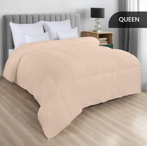 Utopia Bedding Queen Comforter – All-Season Duvet Insert with Box Stitching (Beige)