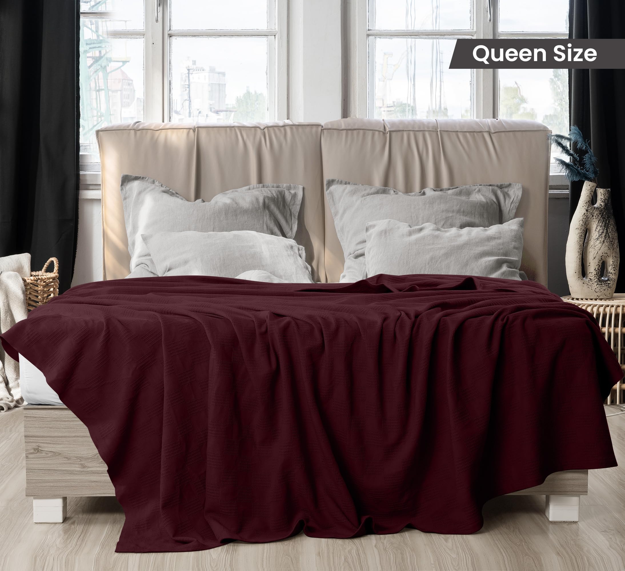 Utopia Bedding dobby weave texture on burgundy blanket for soft durability