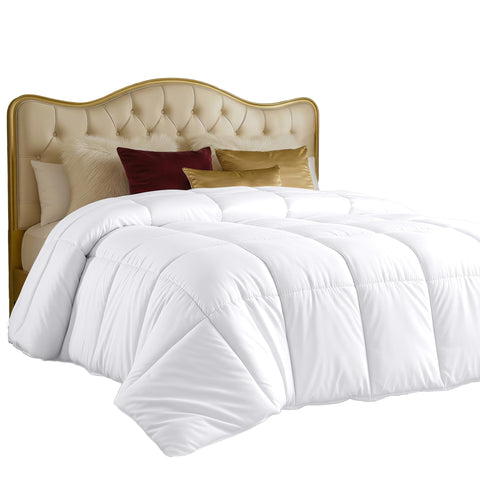 Utopia Bedding California King comforter on bed, showcasing generous dimensions for ample coverage