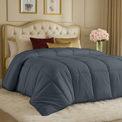 Utopia Bedding comforter front view in grey highlights all-season warmth
