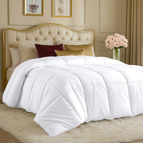 Utopia Bedding king-size comforter on bed with clean white fabric for all-season use