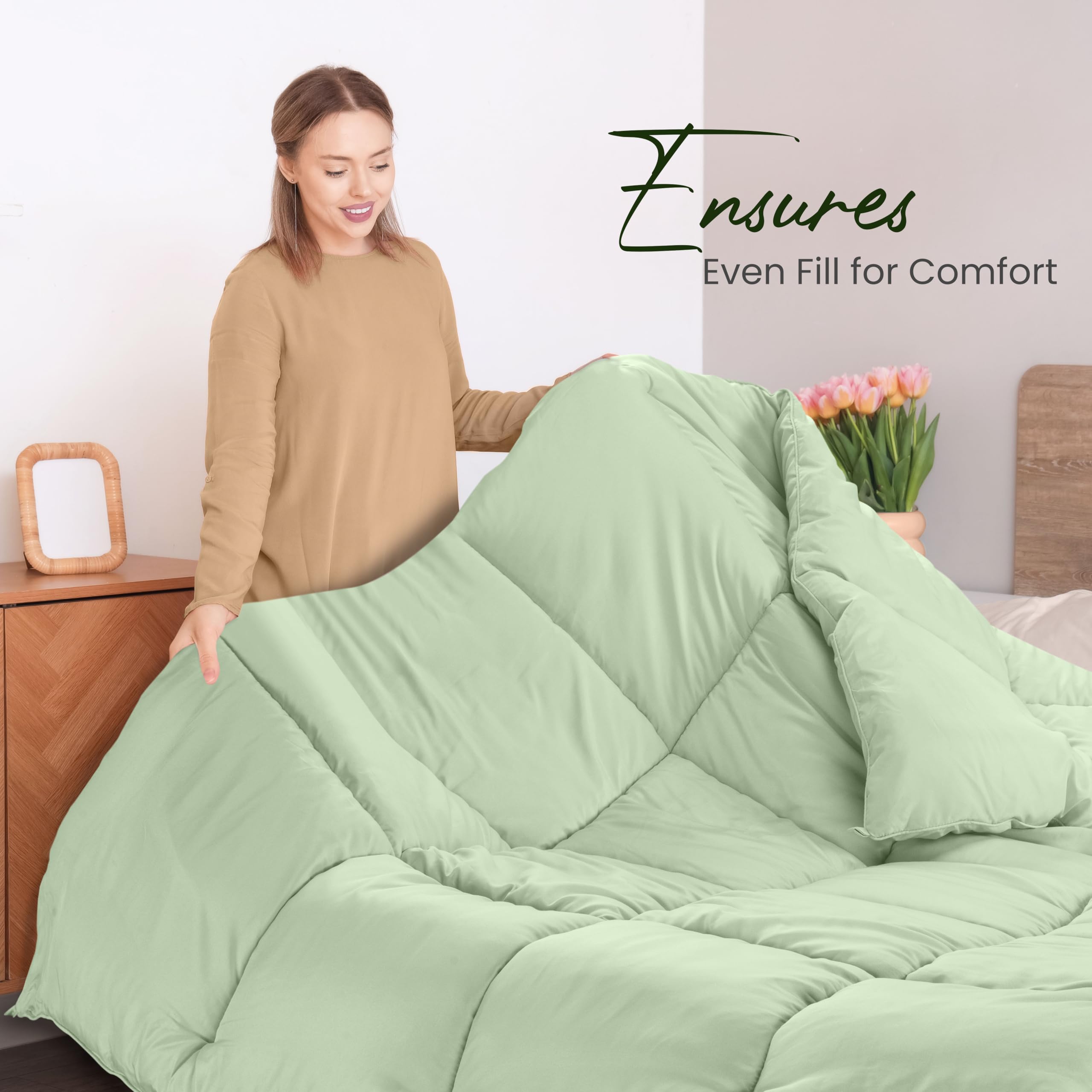 Utopia Bedding siliconized fiber fill delivers plush warmth without traditional down.