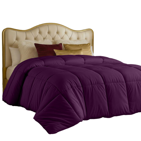 Utopia Bedding twin plum comforter closeup showing durable box stitching for lasting comfort.