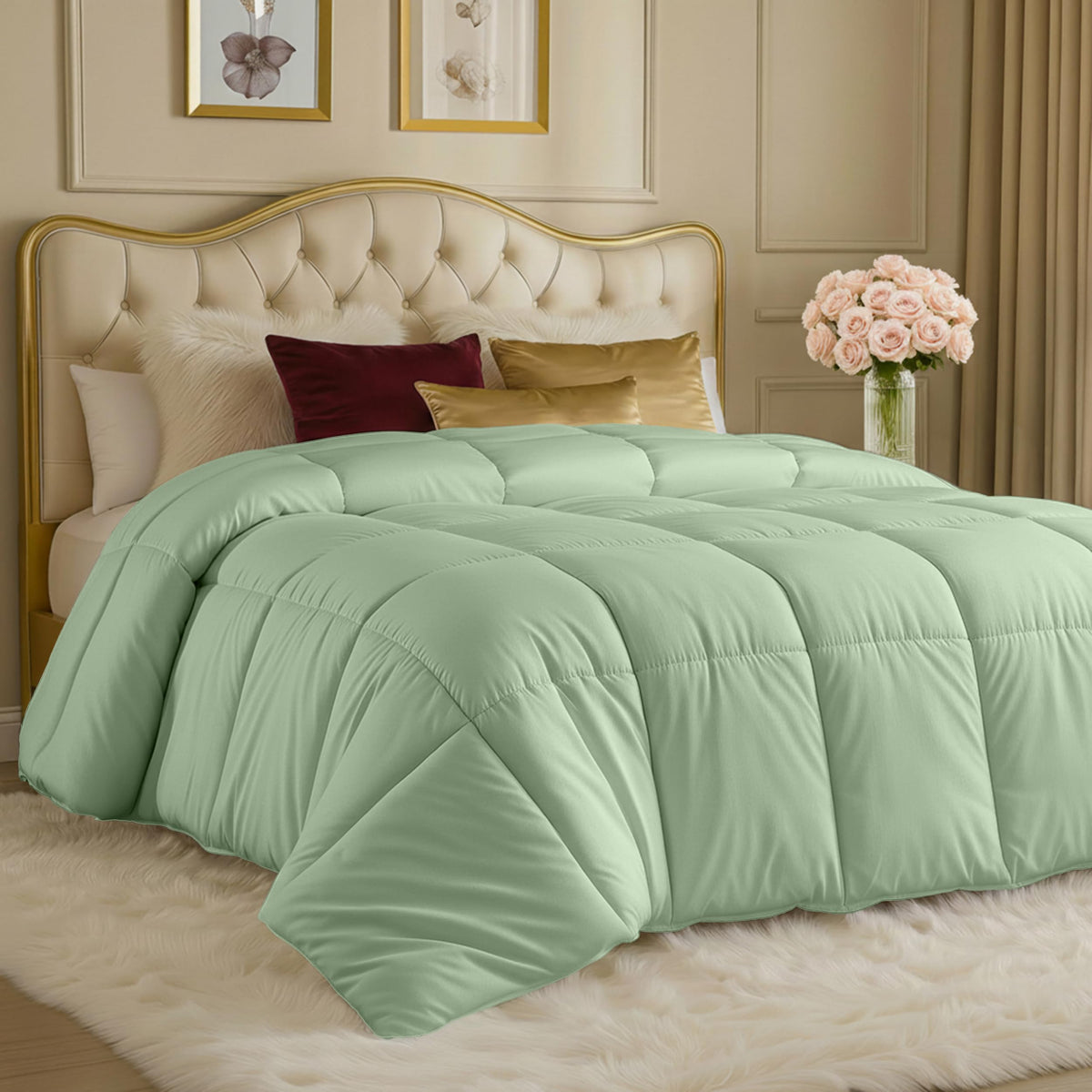 Utopia Bedding twin sage green comforter shows a soft, cozy color for all-season use.