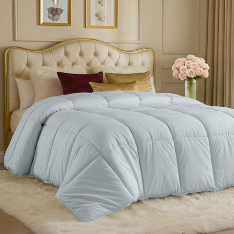Utopia Bedding twin-size comforter insert in light grey for all-season warmth.