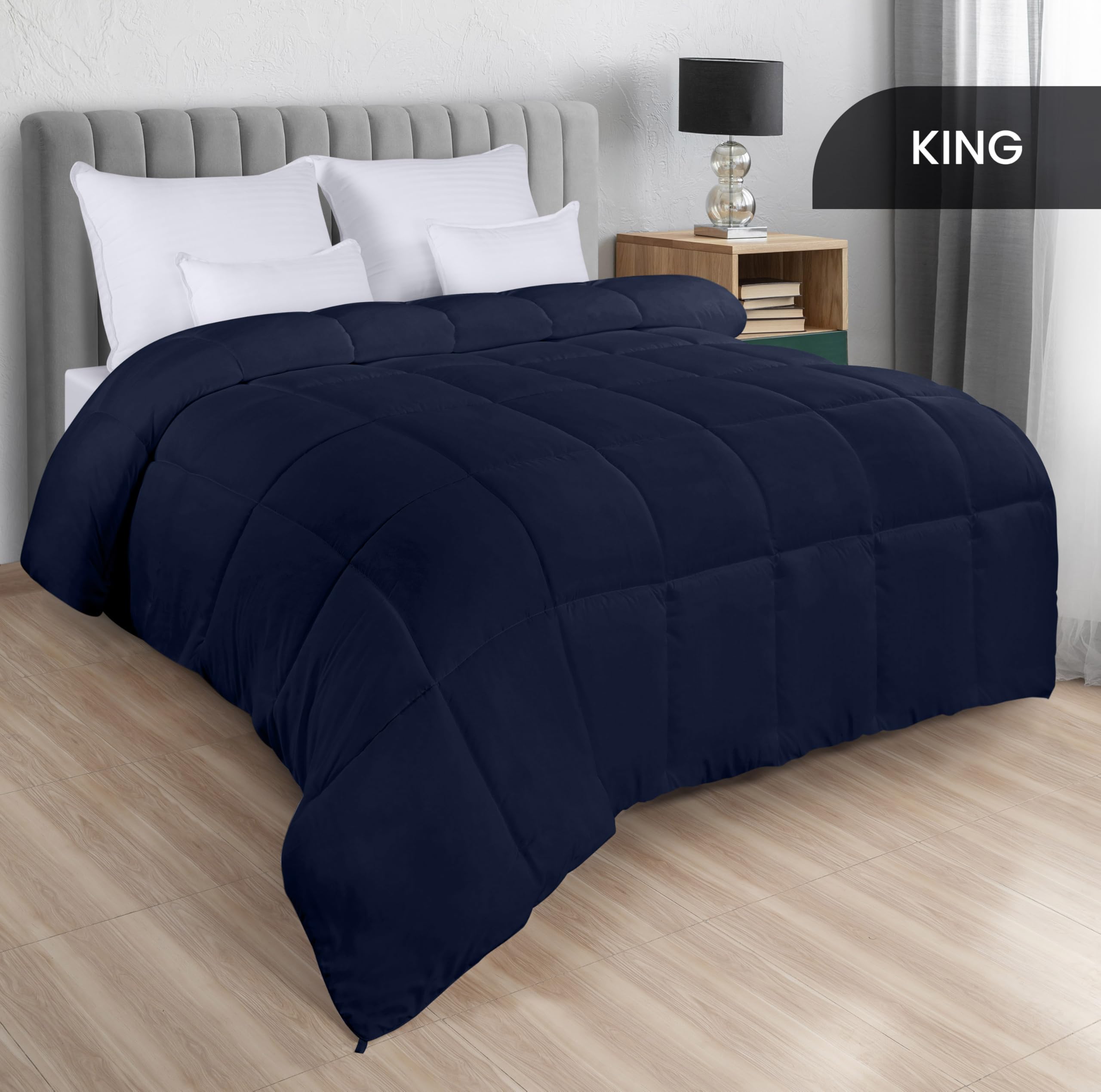 Utopia Bedding box stitching detail in navy, showing durable, structured comforter construction.